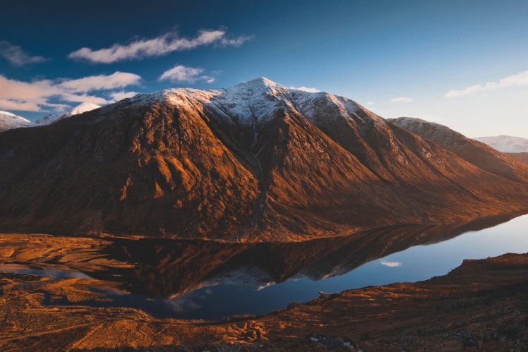 landscape, Mountains, Trees, Snow, Clouds, Reflection, Water, UK HD Wallpaper Desktop Background