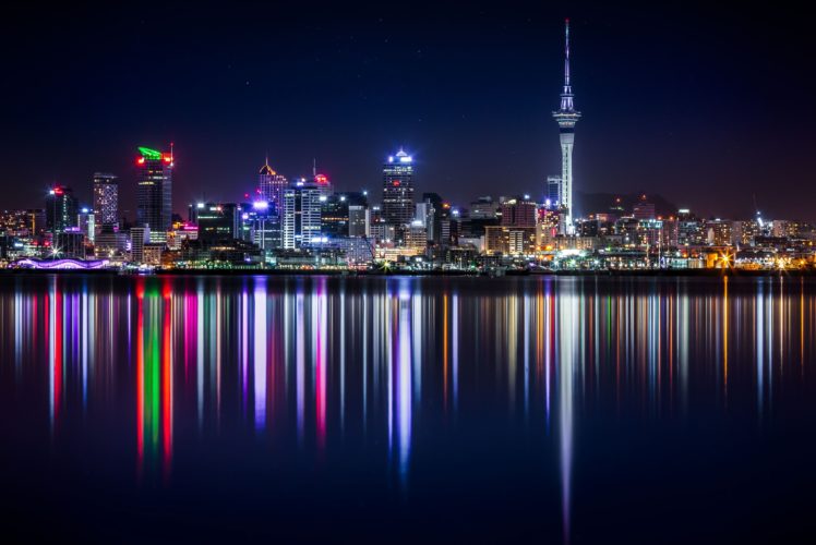 reflection, Night, Auckland, New Zealand HD Wallpaper Desktop Background