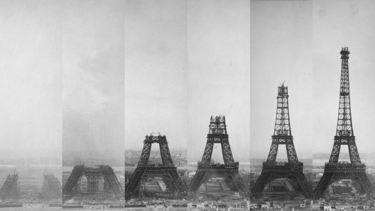 Eiffel Tower, Tower, France, Architecture, Building, Constitutions, Historic, Monochrome, Collage HD Wallpaper Desktop Background