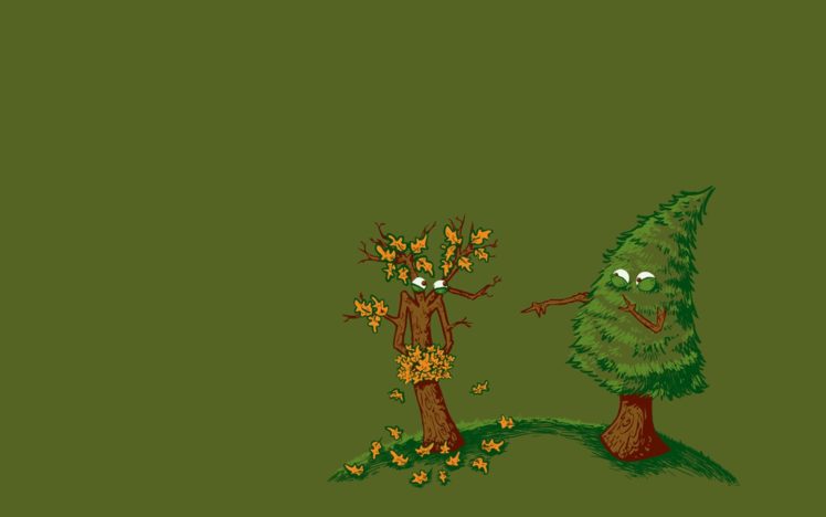 fall, Green, Pine trees, Humor HD Wallpaper Desktop Background