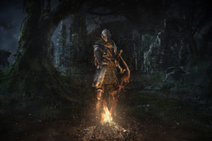 knight, Dark Souls, Video games, Dark Souls: Remastered, Fire, Trees, Night, Castle