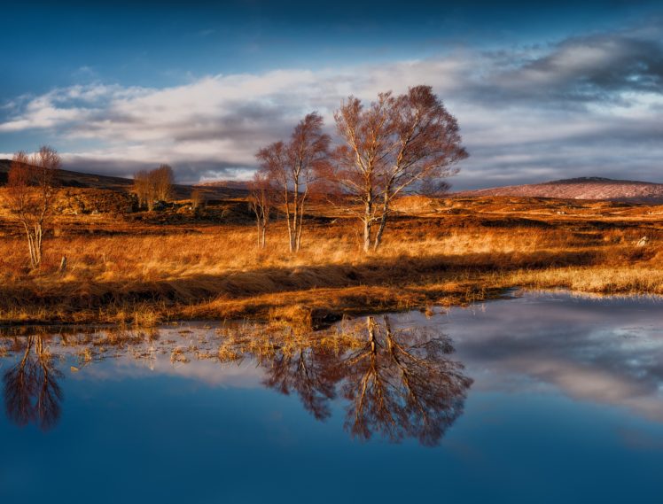 reflection, Blue, Water, Trees, Landscape, Scotland, Nature HD Wallpaper Desktop Background
