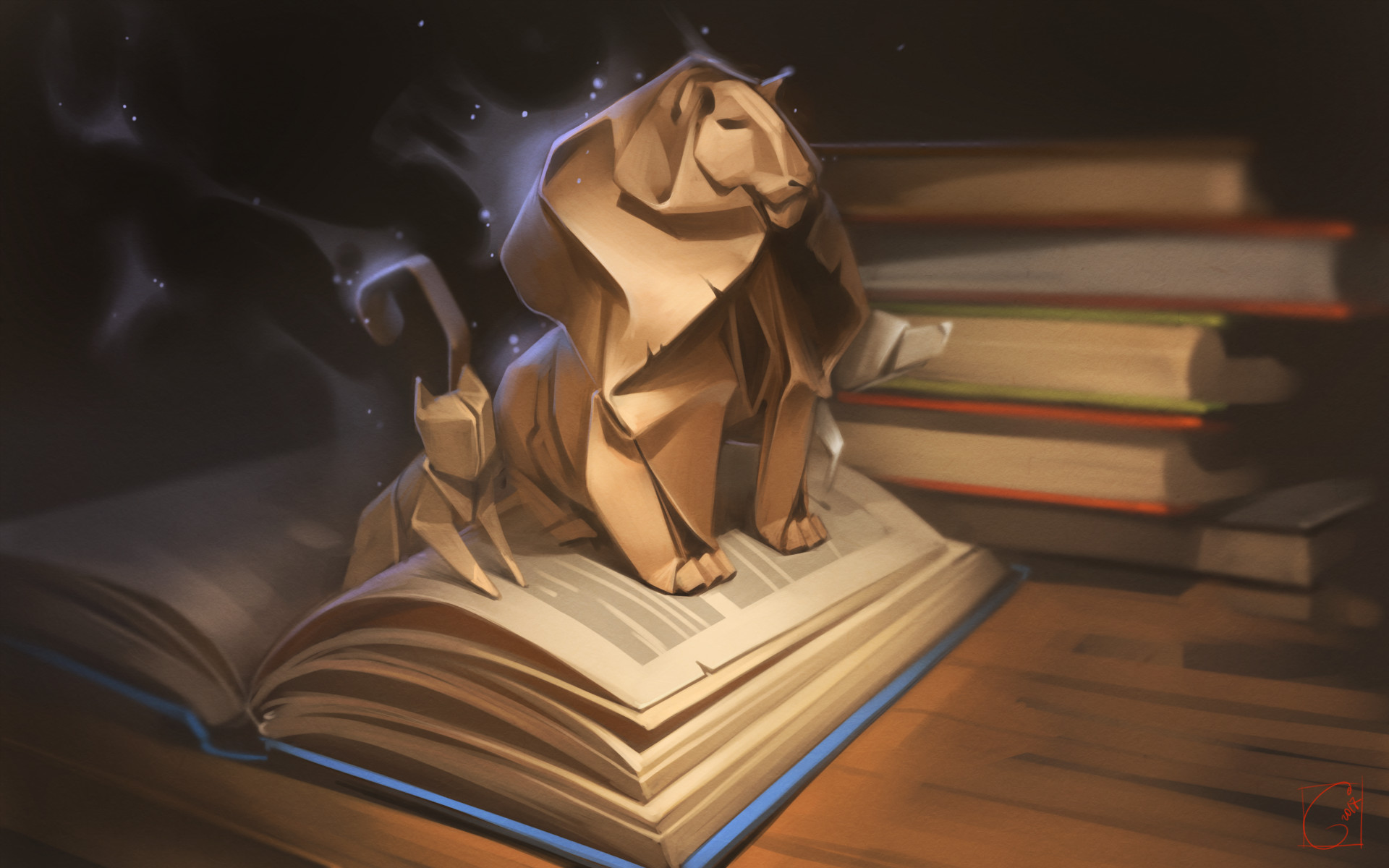 Alexandra GaudiBuendia Khitrova, Drawing, Origami, Lion, Books, Cat Wallpaper