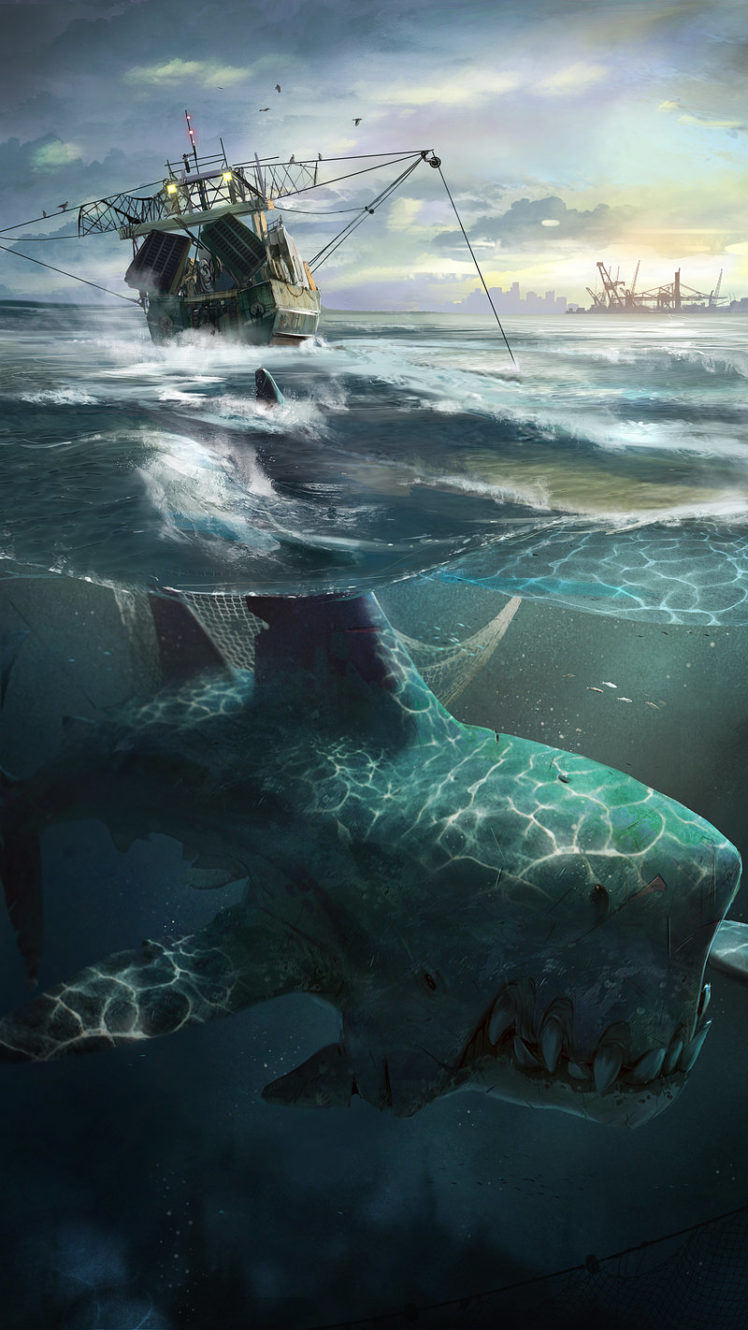 animals, Artwork, Digital art, Sea monsters, Underwater, Ship, Sea