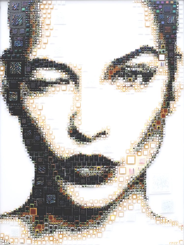 women, Isabelle Scheltjens, Face, Black lipstick, Artwork, Mosaic, Portrait display, Square, Glass, 3D, White background, Portrait, Wink, Winking HD Wallpaper Desktop Background