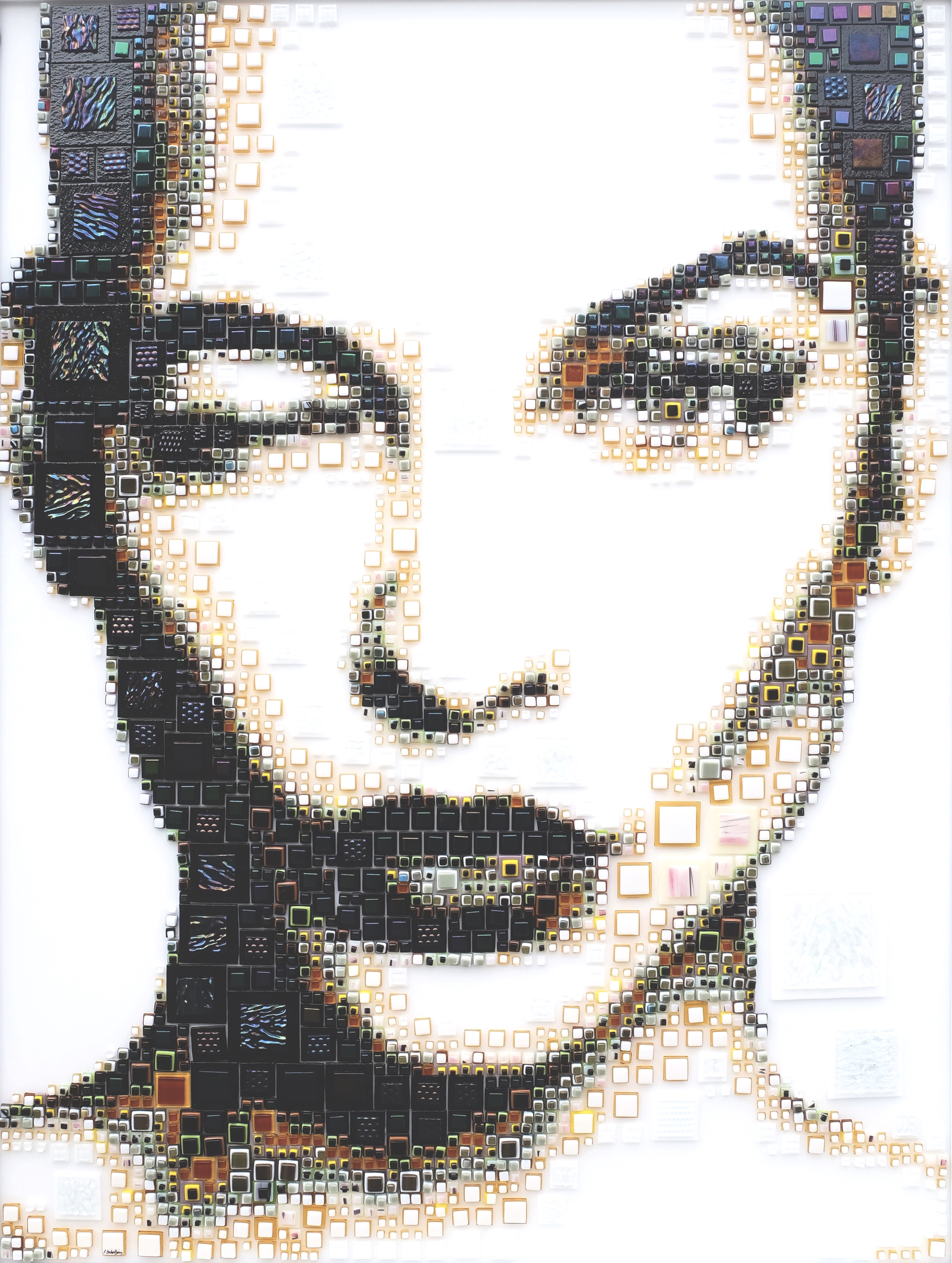 women, Isabelle Scheltjens, Face, Black lipstick, Artwork, Mosaic, Portrait display, Square, Glass, 3D, White background, Portrait, Wink, Winking Wallpaper