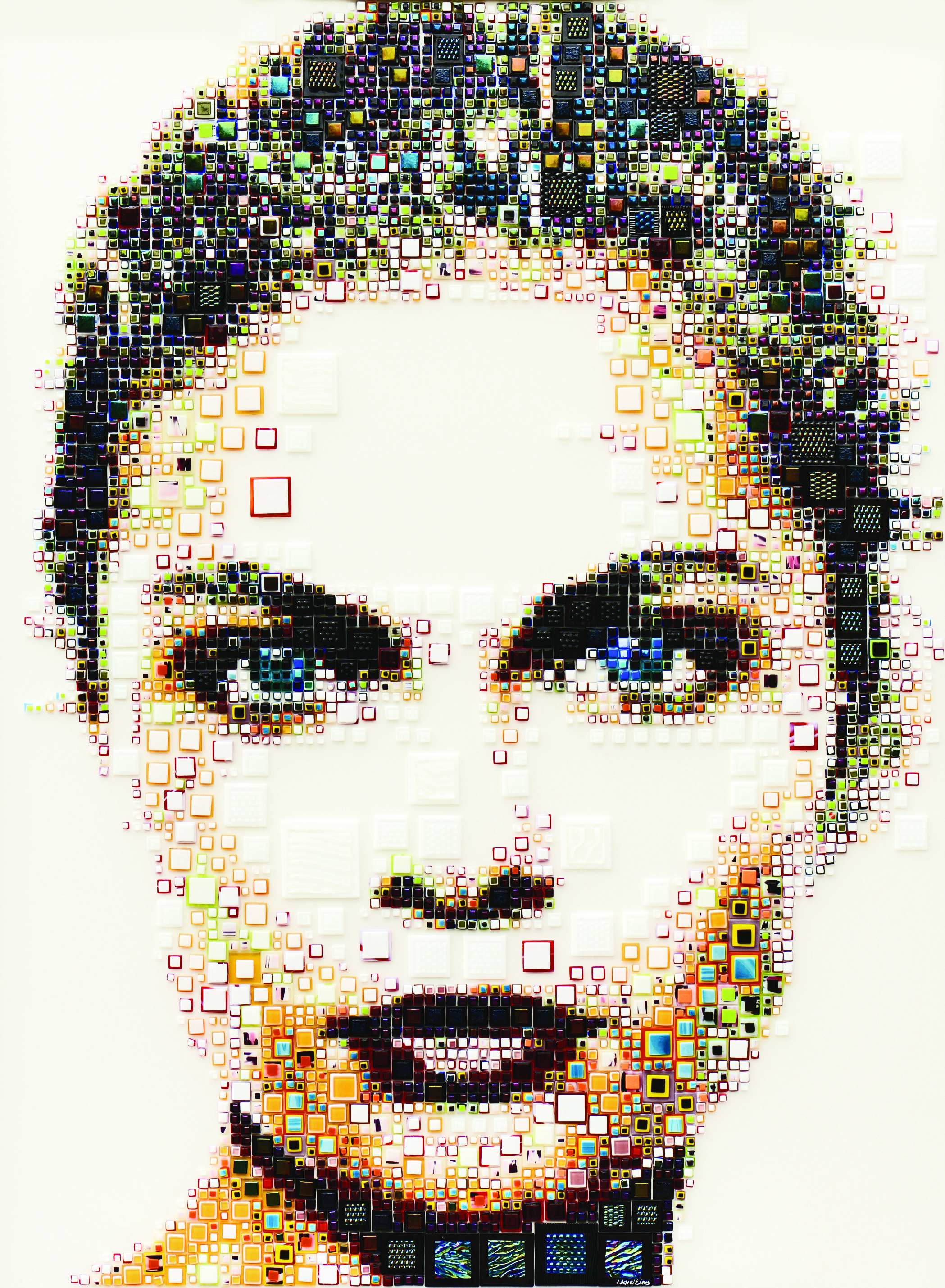 women, Isabelle Scheltjens, Face, Blue eyes, Artwork, Mosaic, Portrait display, Square, Glass, 3D, White background, Portrait, Choker Wallpaper