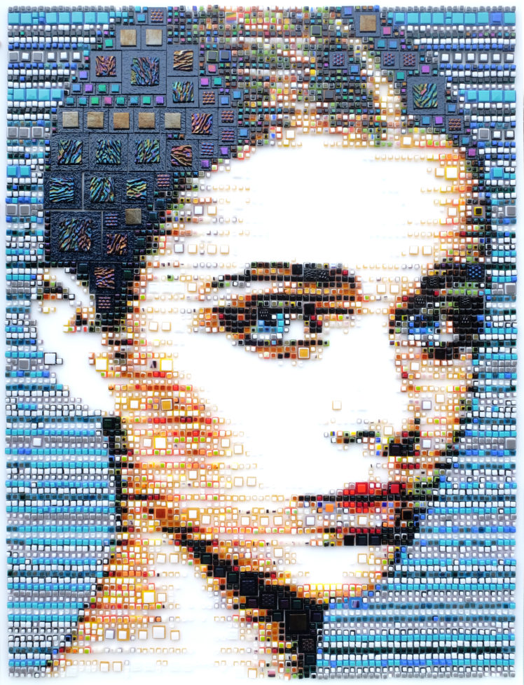 women, Isabelle Scheltjens, Face, Blue eyes, Artwork, Mosaic, Portrait display, Square, Glass, 3D, Portrait HD Wallpaper Desktop Background