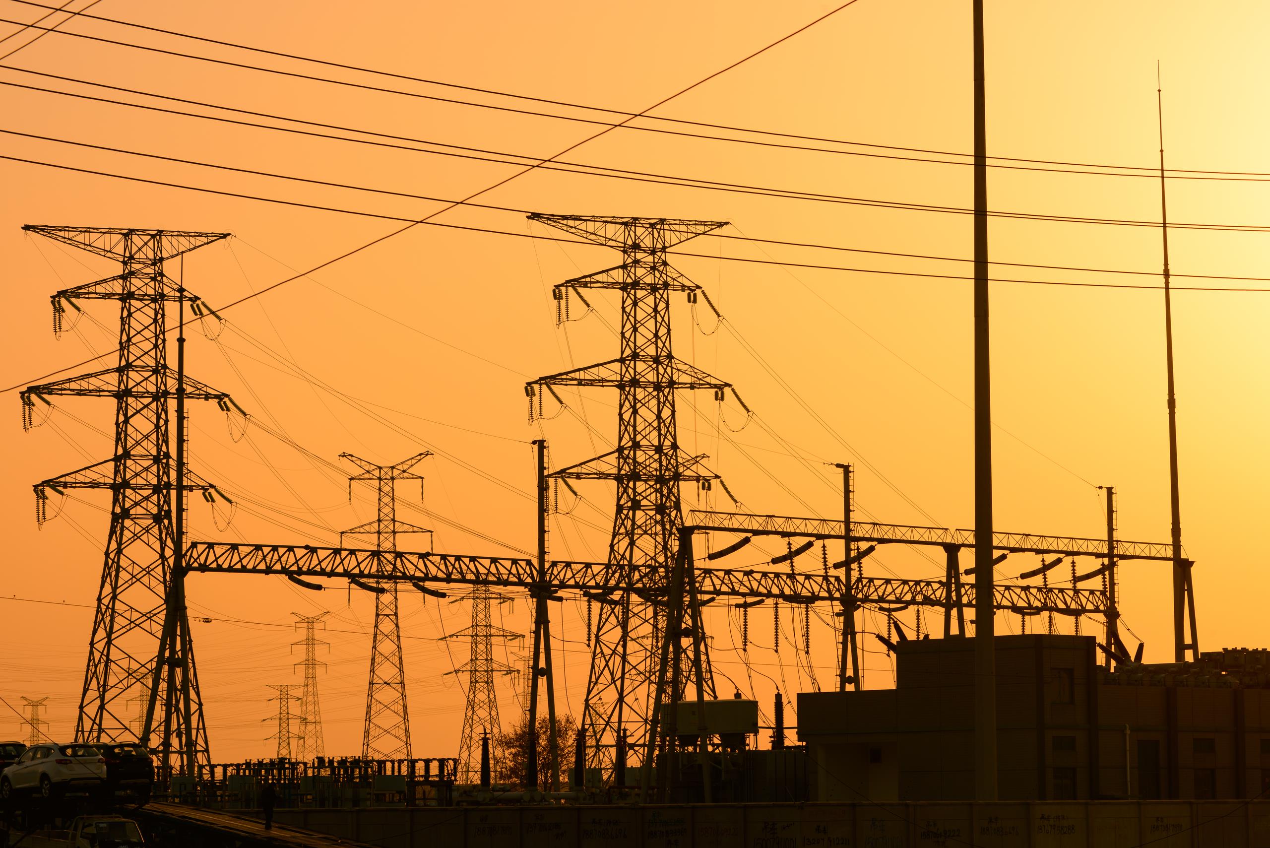 power lines, Sunset Wallpaper