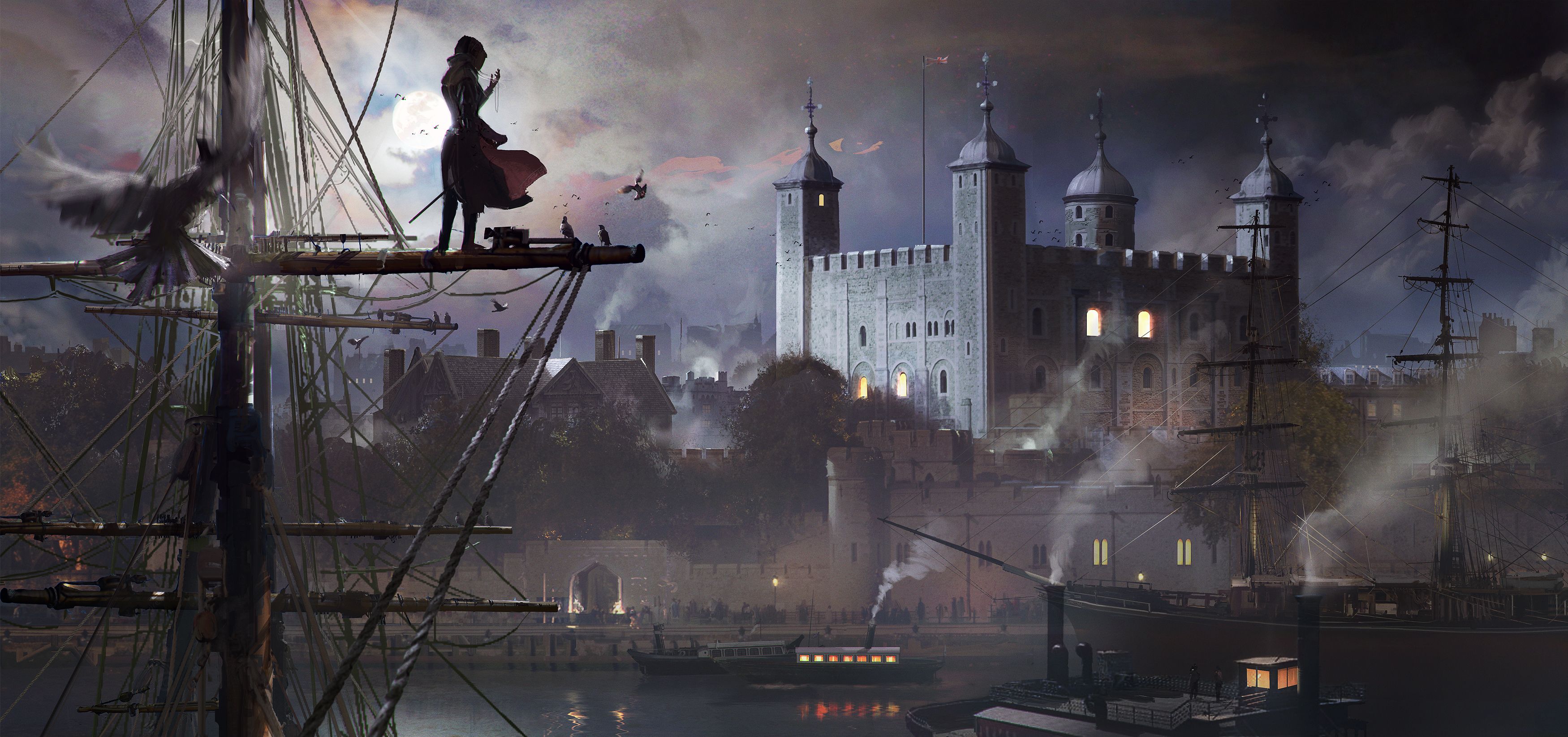 Evie Frye, Assassins Creed, Assassins Creed Syndicate, London, Cityscape, Castle, Digital art, Video games Wallpaper