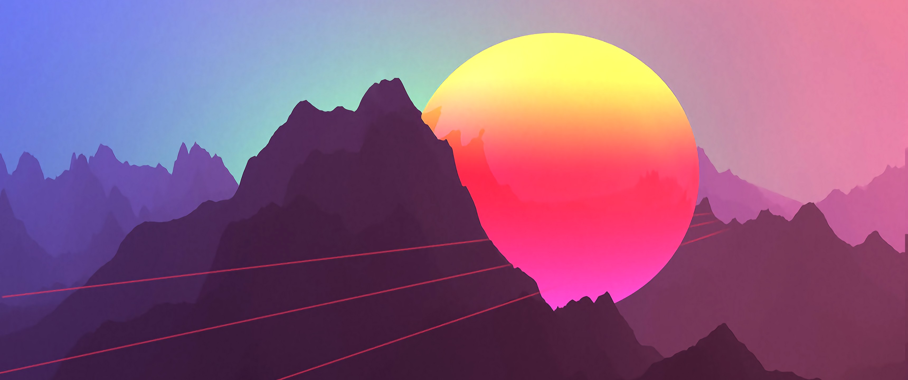 mountains, Sun, Abstract Wallpaper
