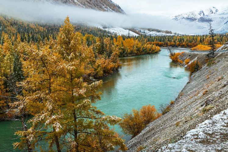 mountains, Fall, River, Landscape, Nature HD Wallpaper Desktop Background