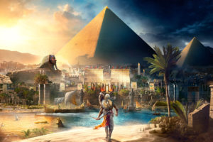 Assassins Creed, Egypt, Pyramids of Giza, Bayek, Eagle, Ubisoft, Landscape, Boat, River, Nile, Video games, Sphynx, Assassins Creed: Origins