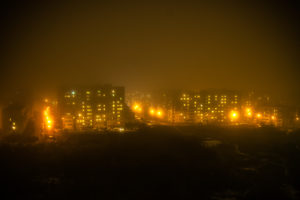 city, Night, Mist