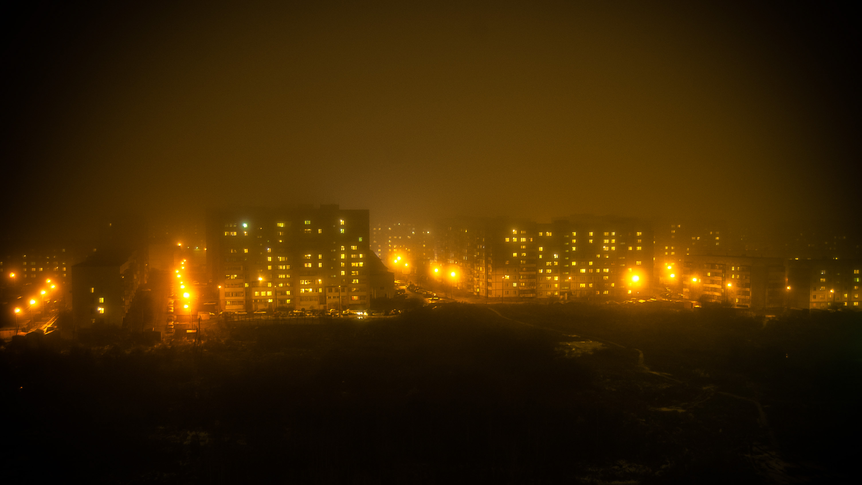 city, Night, Mist Wallpaper