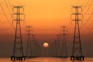 sunset, Sun, Power lines, Electricity