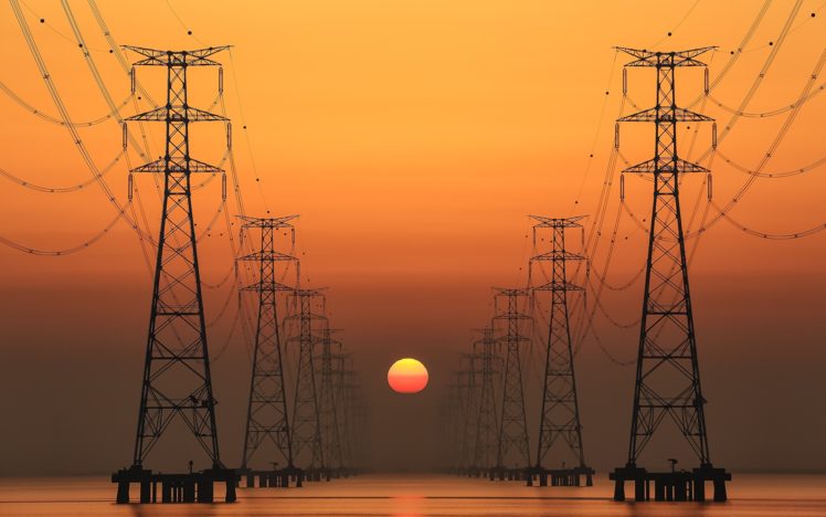 sunset, Sun, Power lines, Electricity HD Wallpaper Desktop Background