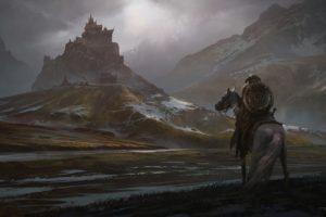 The Elder Scrolls V: Skyrim, Whiterun, Snow, Mountains, Horse, Sword, Shield, Castle, Video games, The Elder Scrolls