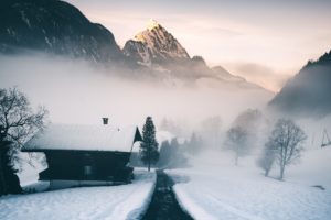 Alps, Switzerland, Mountains, Winter, Mist, Snow