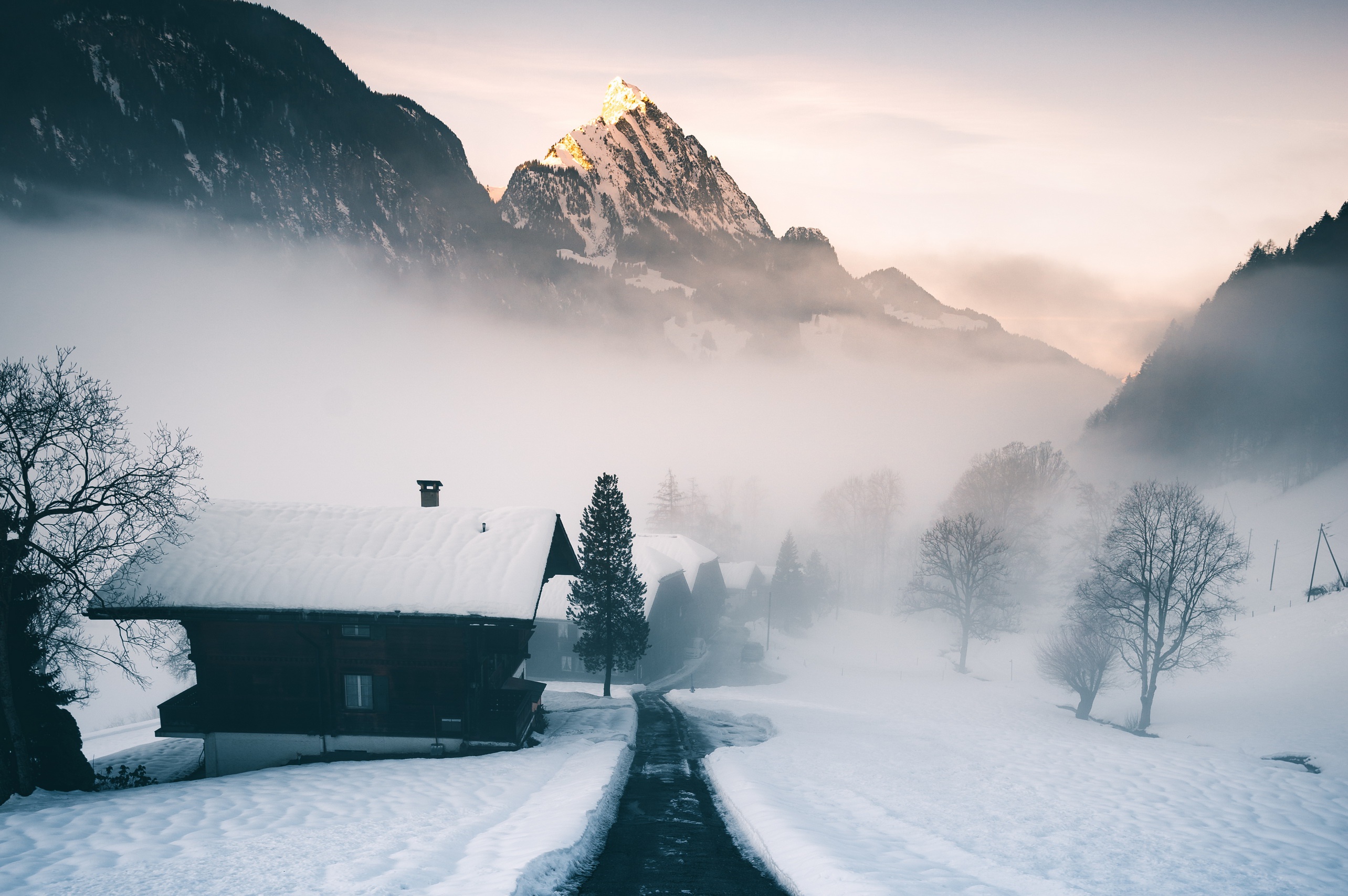 Alps, Switzerland, Mountains, Winter, Mist, Snow Wallpaper