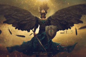 Photoshop, Carlos Quevedo, Angel, Shield, Wings, Armor, Sword