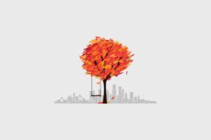 digital art, Trees, Cityscape, Fall