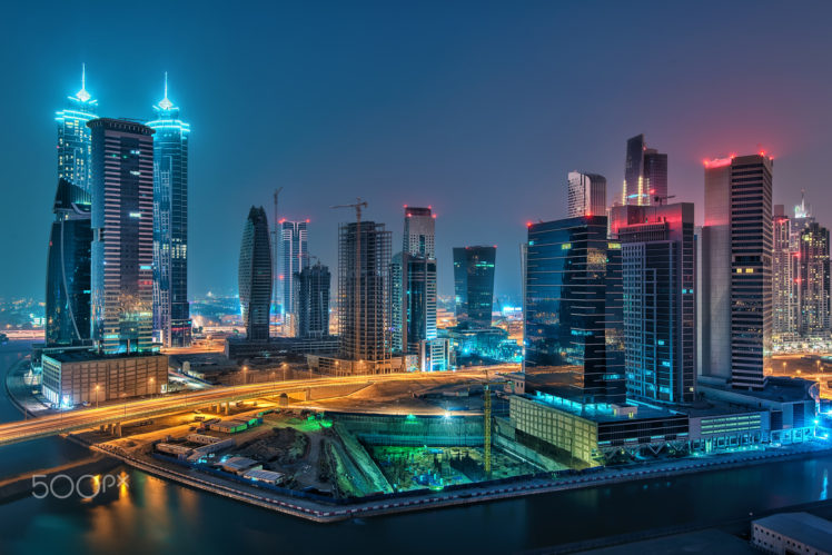 cityscape, Night, Lights, 500px, Watermarked, Dubai HD Wallpaper Desktop Background