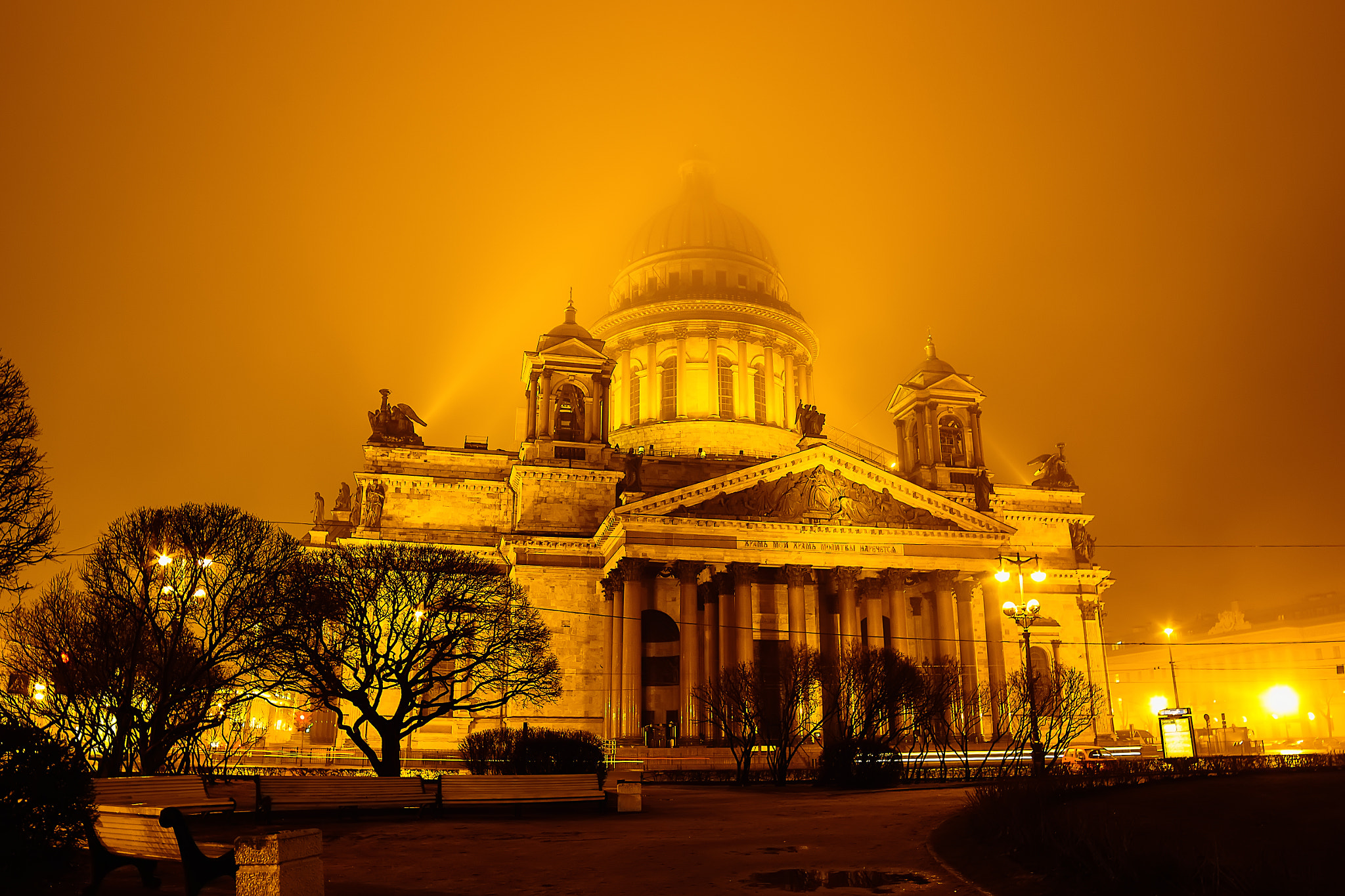 Andrey Metelkov, Cathedral, Lights, Building, Night, Mist, Russia, St. Petersburg Wallpaper