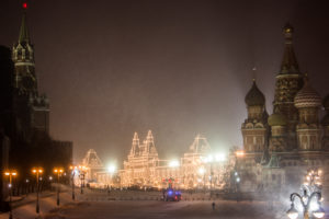 Moscow, Red Square, Church, Night, Snow, Russia, Winter, Lights, Kremlin