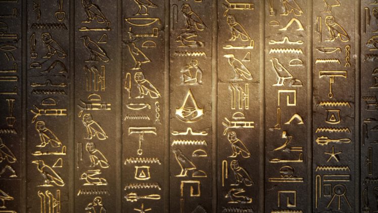 video games, Assassins Creed, Wall, Hieroglyphs, Engraving, Symbols, Assassins Creed: Origins HD Wallpaper Desktop Background