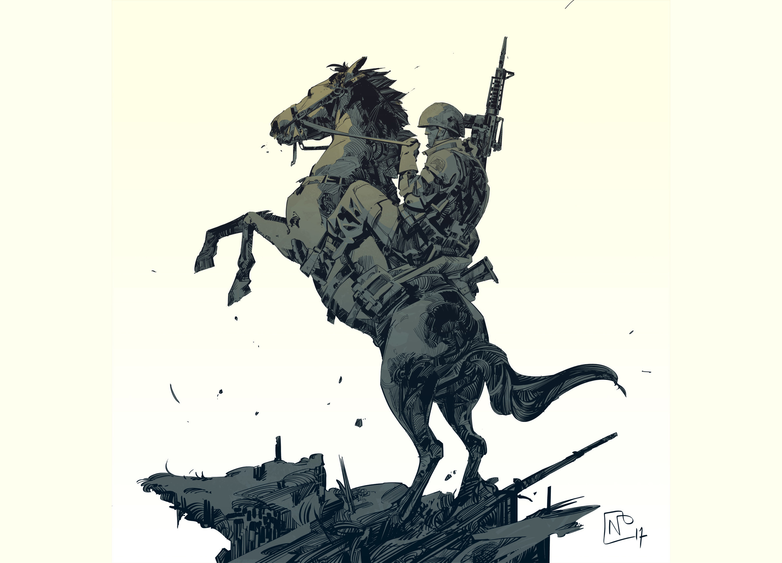 soldier, Drawing, Horse, Nicolas Petrimaux, Gun Wallpaper