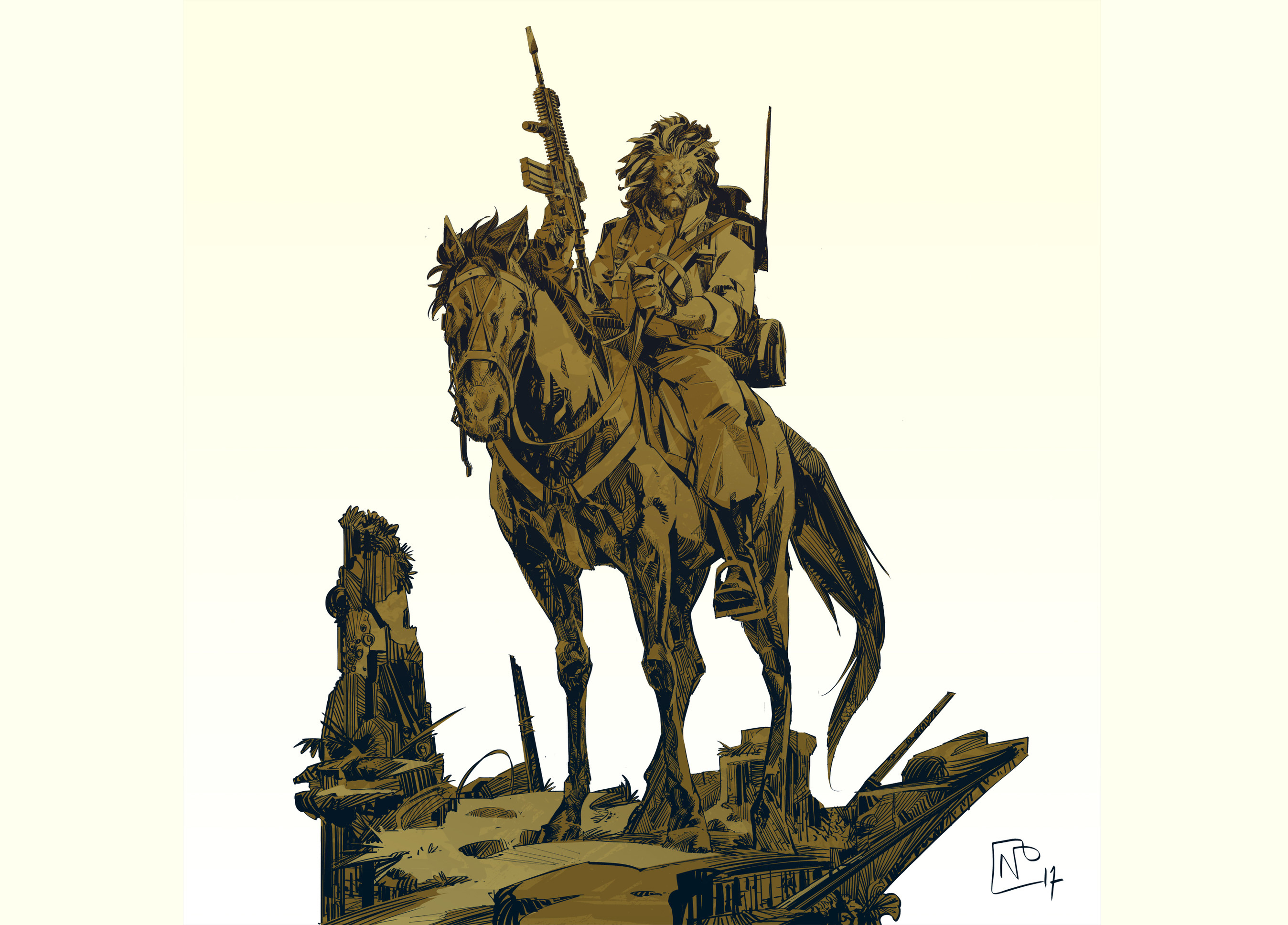 soldier, Drawing, Horse, Nicolas Petrimaux, Gun, Lion Wallpaper