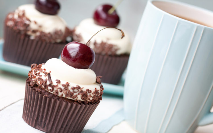 cupcakes, Cherries, Cup, Chocolate HD Wallpaper Desktop Background