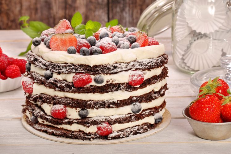 food, Cake, Strawberries, Blueberries, Dessert, Chocolate HD Wallpaper Desktop Background