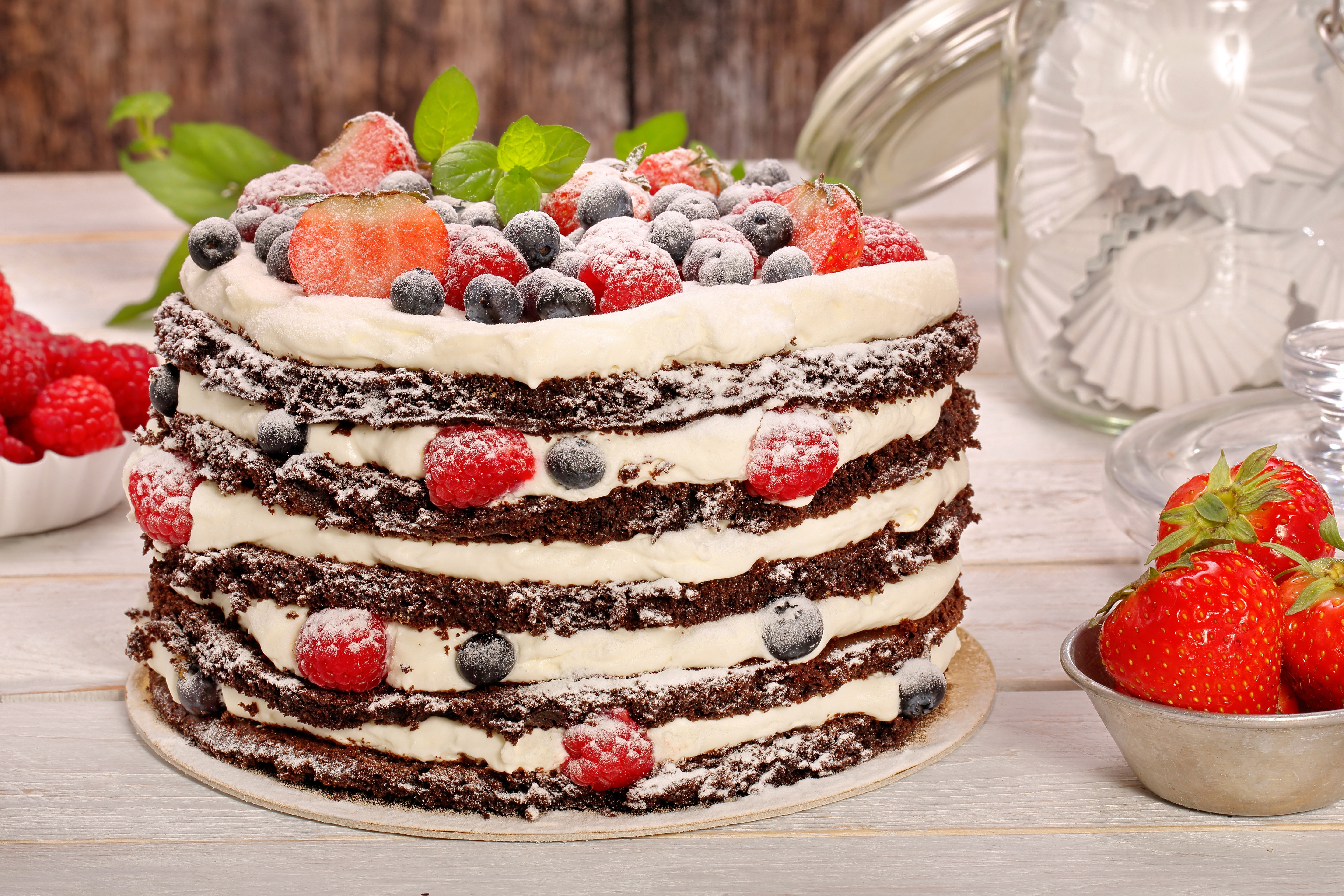 food, Cake, Strawberries, Blueberries, Dessert, Chocolate Wallpaper