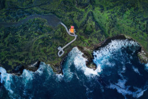 Iceland, Aerial view, Sea, Coast, Lighthouse, Svortuloft Lighthouse, Water