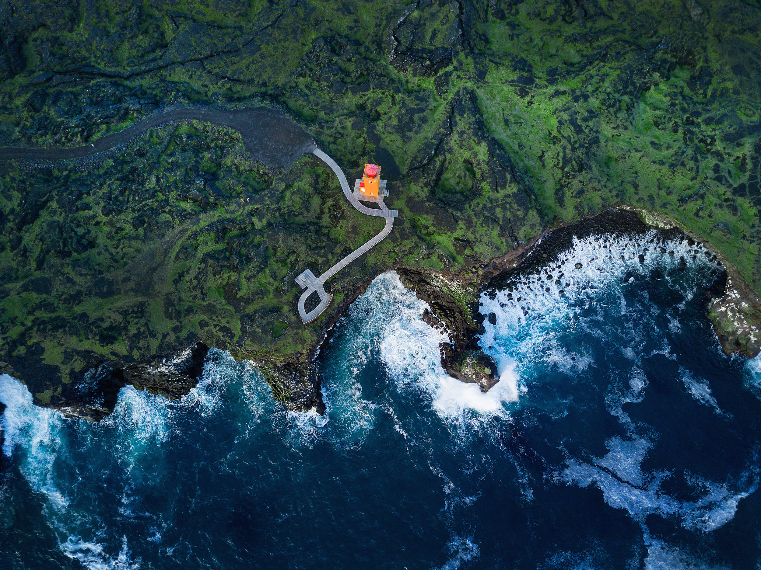 Iceland, Aerial view, Sea, Coast, Lighthouse, Svortuloft Lighthouse, Water Wallpaper