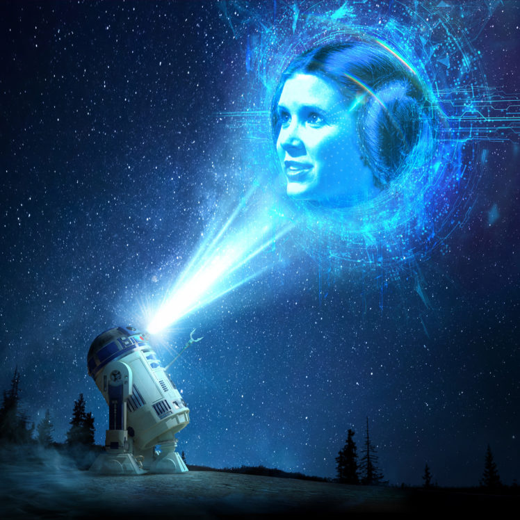 women, Leia Organa, R2 D2, Carrie Fisher, Science fiction, Digital art, Stars, Star Wars HD Wallpaper Desktop Background