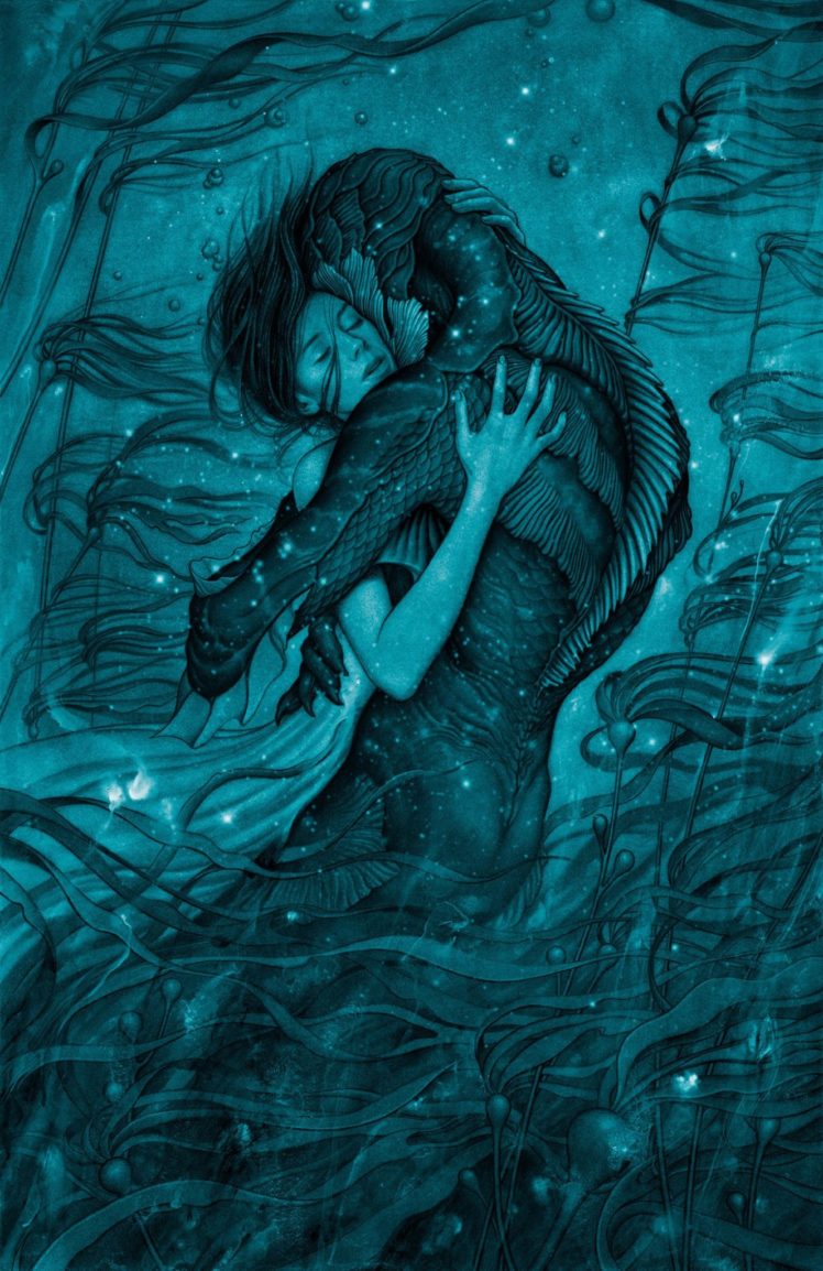 Hugging Closed Eyes Elisa Esposito James Jean Women Open Mouth The Shape Of Water Underwater Bubbles Creature Algae Movie Poster Artwork White Dress Wallpapers Hd Desktop And Mobile Backgrounds