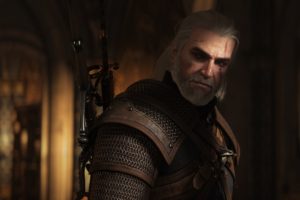 Geralt of Rivia, White hair, Men, Beard, Video games, The Witcher, CG, Depth of field, The Witcher 3: Wild Hunt