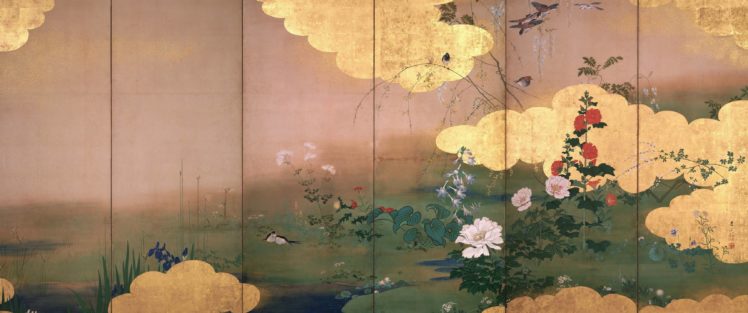 flowers, Birds, Clouds, Traditional Artwork HD Wallpaper Desktop Background