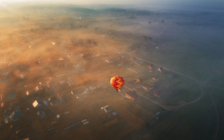 aerial view, Landscape, Hot air balloons HD Wallpaper Desktop Background
