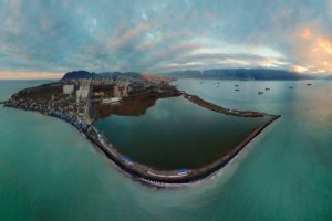 water, Sky, Cityscape, Aerial view, Fisheye lens
