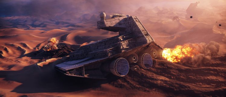 Star Wars, Star Destroyer, TIE Fighter, Sand, Desert HD Wallpaper Desktop Background