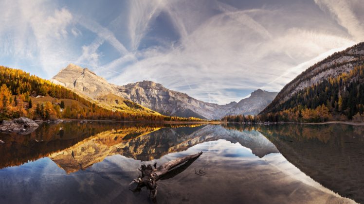 nature, Reflection, Mountains, Mountain pass, Clouds, Trees HD Wallpaper Desktop Background