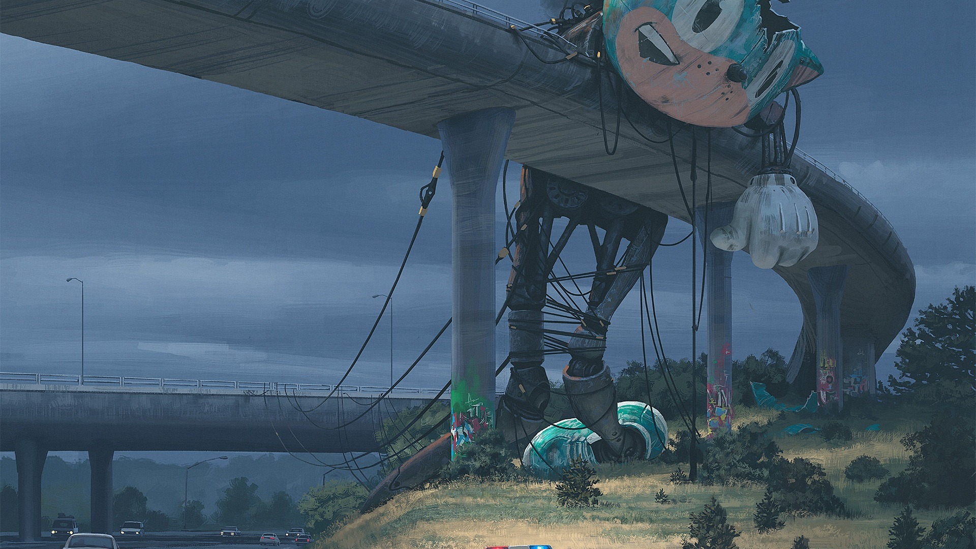 Simon Stålenhag, Artwork, Painting, Highway, Mascot