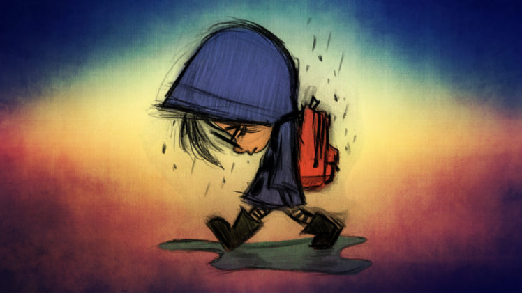 children, Blue, Sad, Rain, Cartoon, Red HD Wallpaper Desktop Background