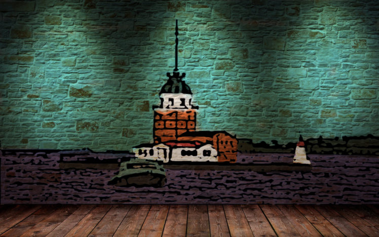 cartoon, Istanbul, Kız Kulesi, Ship, Wall, Color correction HD Wallpaper Desktop Background