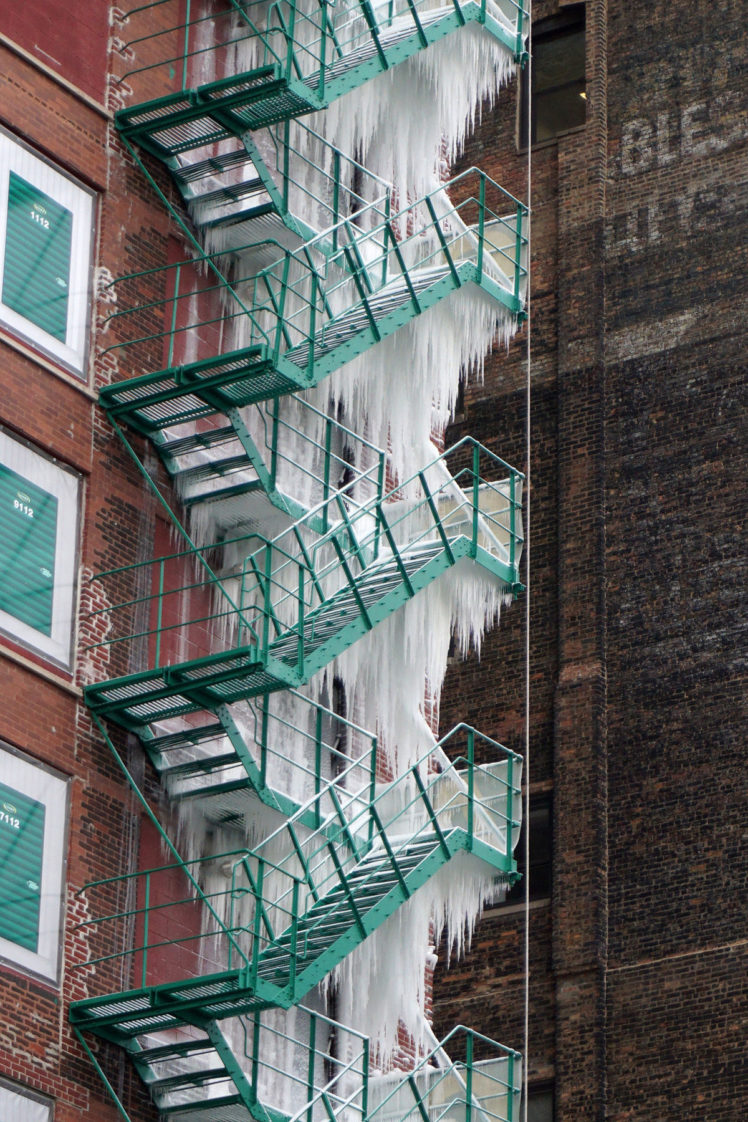 architecture, Building, Portrait display, Winter, Ice, Frost, Stairs, Chicago, USA, Bricks, Icicle, Window HD Wallpaper Desktop Background
