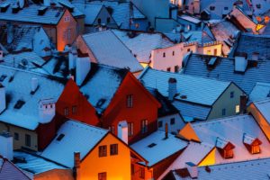 Martin Rak, Architecture, Building, Rooftops, Village, Snow, Winter, House, Evening, Lights, Czech Republic